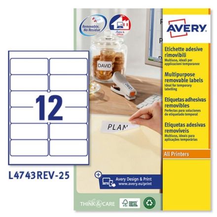 Etichette rimovibili - 99,1x42,3 mm - 12 - L4743REV
