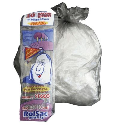 Conf. 20 sacchi per rifiuti colore grigio trasparente - 30 litri - F.to 50x60 cm