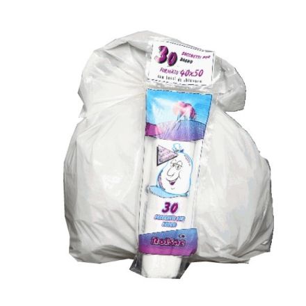 Conf. 30 sacchi per rifiuti colore bianco - 15 litri - sacchi bagno - F.to 40x50 cm