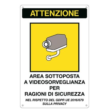 Cartello in alluminio Area sottoposta a videosorveglianza - F.to: 20x30 cm