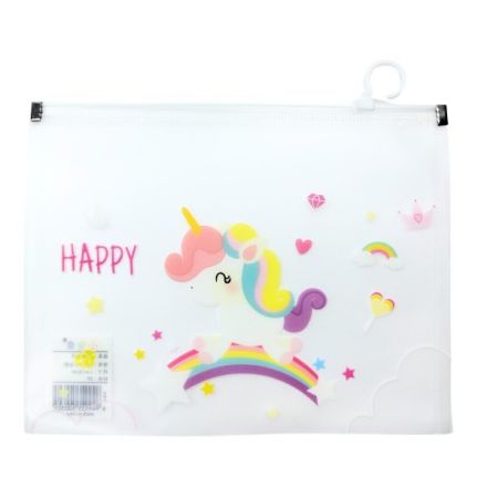 Busta con zip - pp - A4 - 24x33 cm - fantasia unicorni