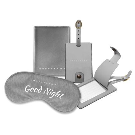 Set da viaggio MONOCROMO,con mascherina sonno, porta passaporto , targhetta valigia - grigio