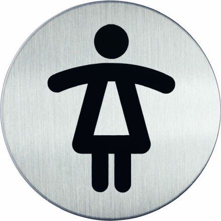 Pittogramma in acciaio rotondo - wc donne - Ø 83 mm