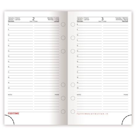 Refill organizer - Calendario giornaliero - 2026 - carta bianca - formato medio 9,5x17 cm