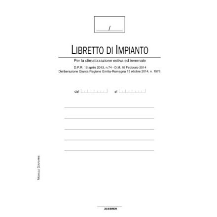 Registro Libretto di impianto per la climatizzazione estiva e invernale Regione Emilia Romagna - 48 pagg. - 29,7x21 cm
