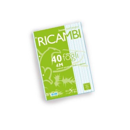 Ricambi Pigna - Rigatura 4M - Quadretto elementari e medie - 40 fogli - 80 g