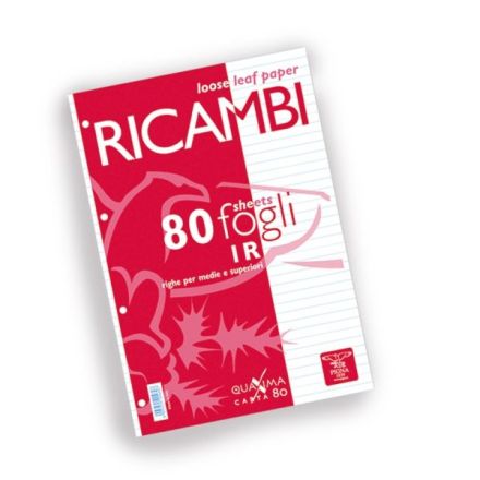 Ricambi Pigna - Rigatura 1R - Righe medie e superiori - 80 fogli - 80 g