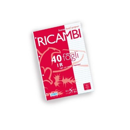Ricambi Pigna - Rigatura 1R - Righe medie e superiori - 40 fogli - 80 g