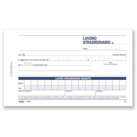 Autorizzazioni al lavoro straordinario - Blocco 50/50 fogli autoricalcante - 10x16,8 cm