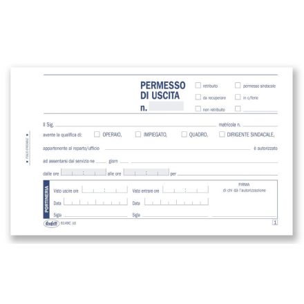Permessi di uscita dal posto di lavoro - Blocco 50/50 fogli autoricalcante - 10x16,8 cm