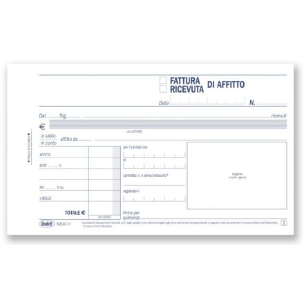 Ricevute/Fatture di affitto - Blocco 50/50 fogli autoricalcante - 10x16,8 cm