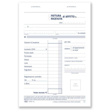 Ricevute/Fatture di affitto - Blocco 50/50 fogli autoricalcante - 21,5x14,8 cm