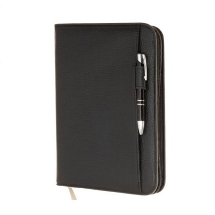 Agenda giornaliera in pelle - interno mobile - 2026 - 14,5x20,5 cm - zip di chiusura - nero
